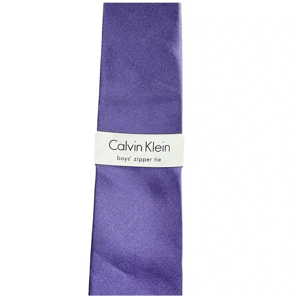 NEW CALVIN KLEIN boys' zipper tie Light Purple Solid Tie 100% Silk